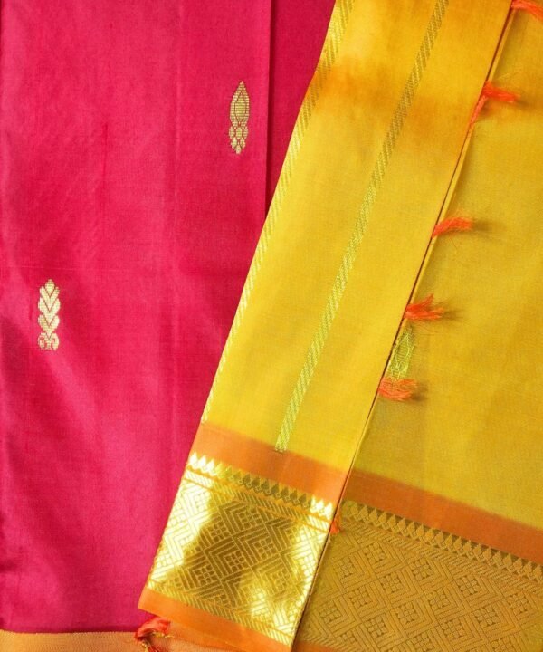 Red and Mango Yellow Thirubuvanam Silk Saree