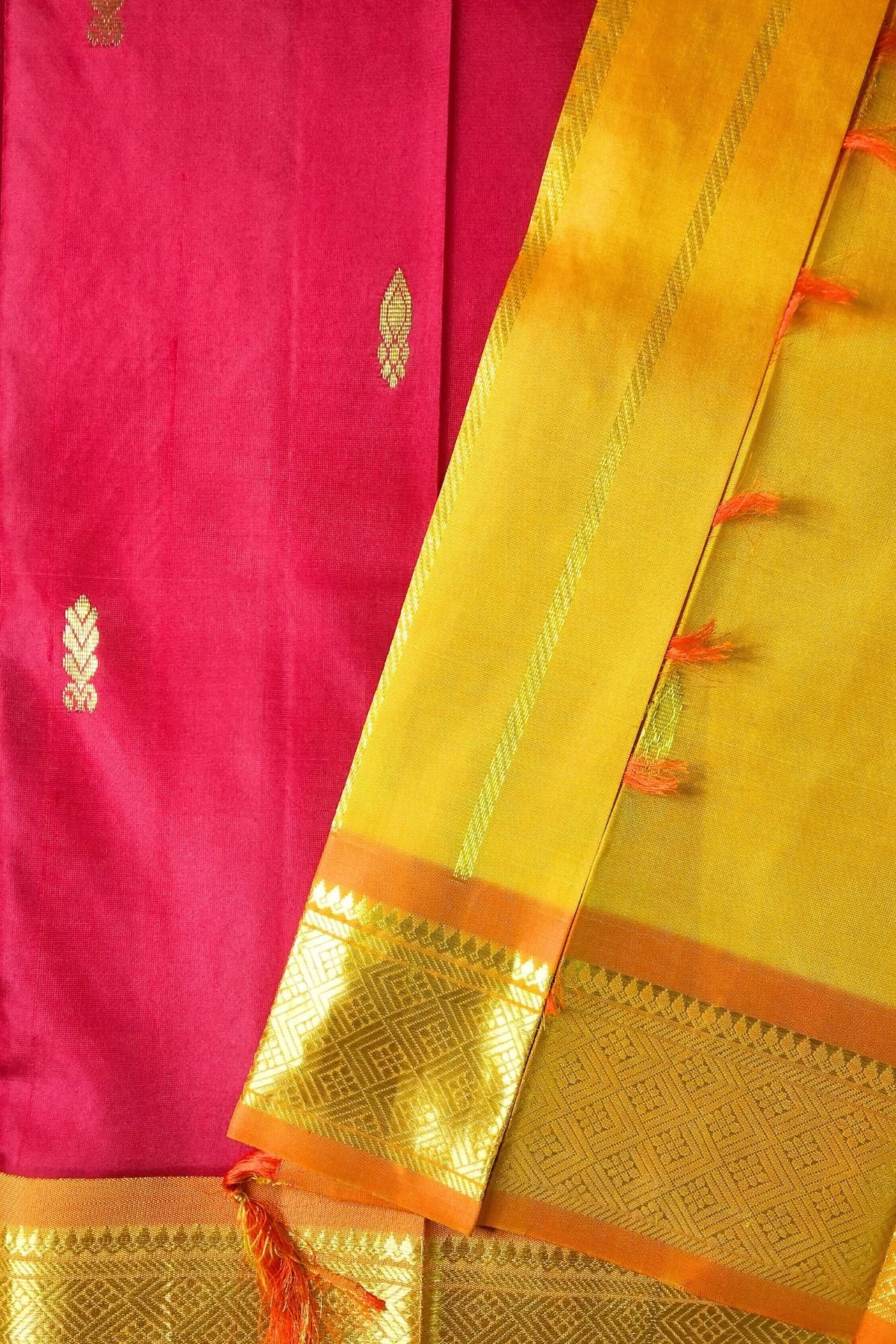 Red With Mango Yellow Border Thirubuvanam Silk Saree