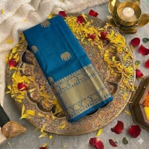 Peacock blue thirubuvanam silk saree