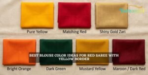 7 Best Blouse Color Ideas for Red Saree with Yellow Border and Pallu