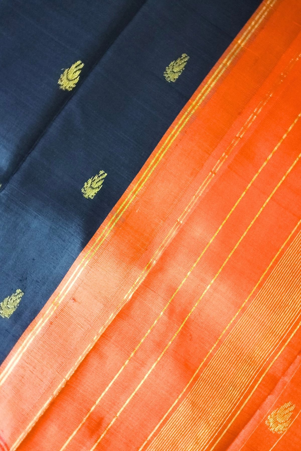 Black with orange pallu thirubuvanam pattu saree