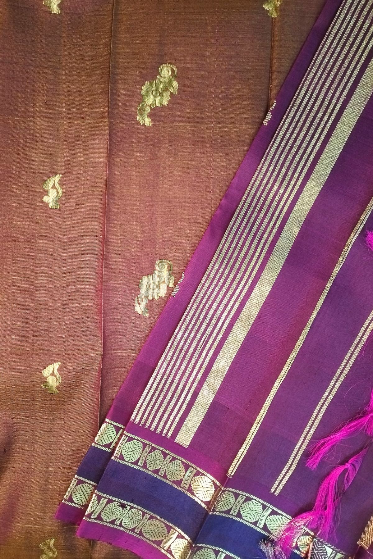 Coffee Brown Thirubuvanam Pure Pattu Saree with Silk mark Label