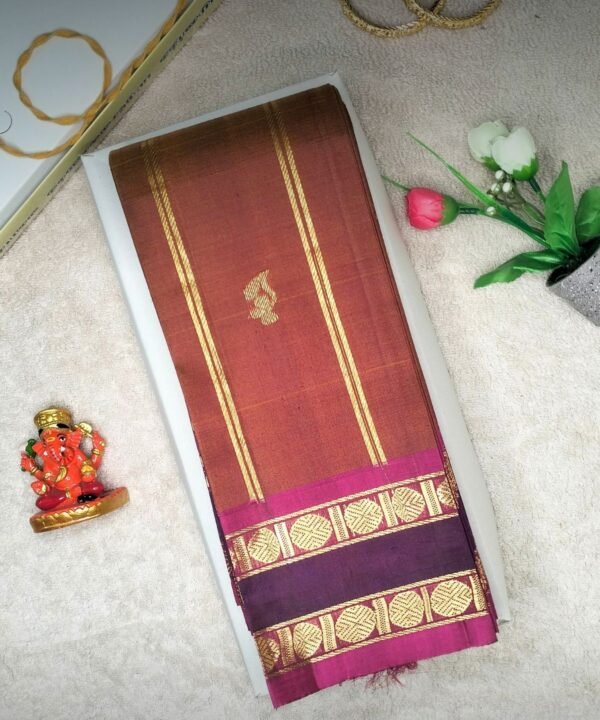 Coffee Brown with Retta Petta Border Thirubuvanam Handloom Silk Saree