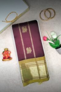 Deep Maroon Handloom Silk Saree with Mustard Green Border
