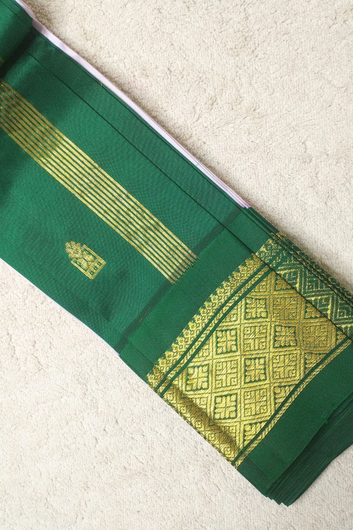 Forest green border handwoven silk saree