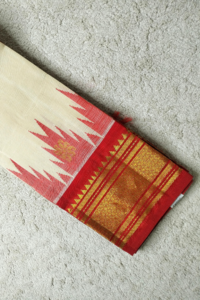 Ivory white and red thirubuvanam pattu saree