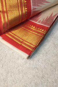 Ivory white with red border pure silk saree