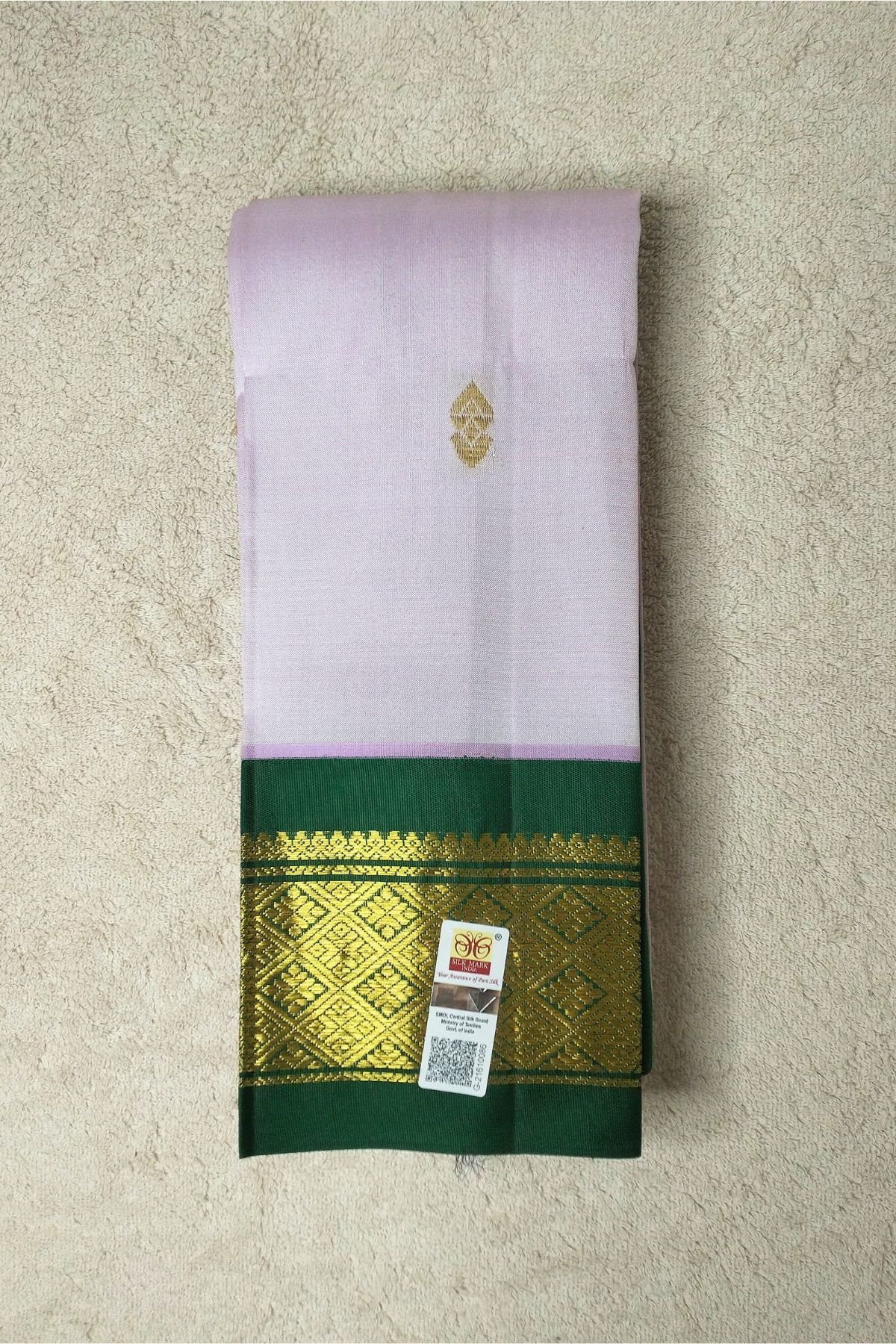 Lavender & Forest Green Thirubuvanam Silk Saree