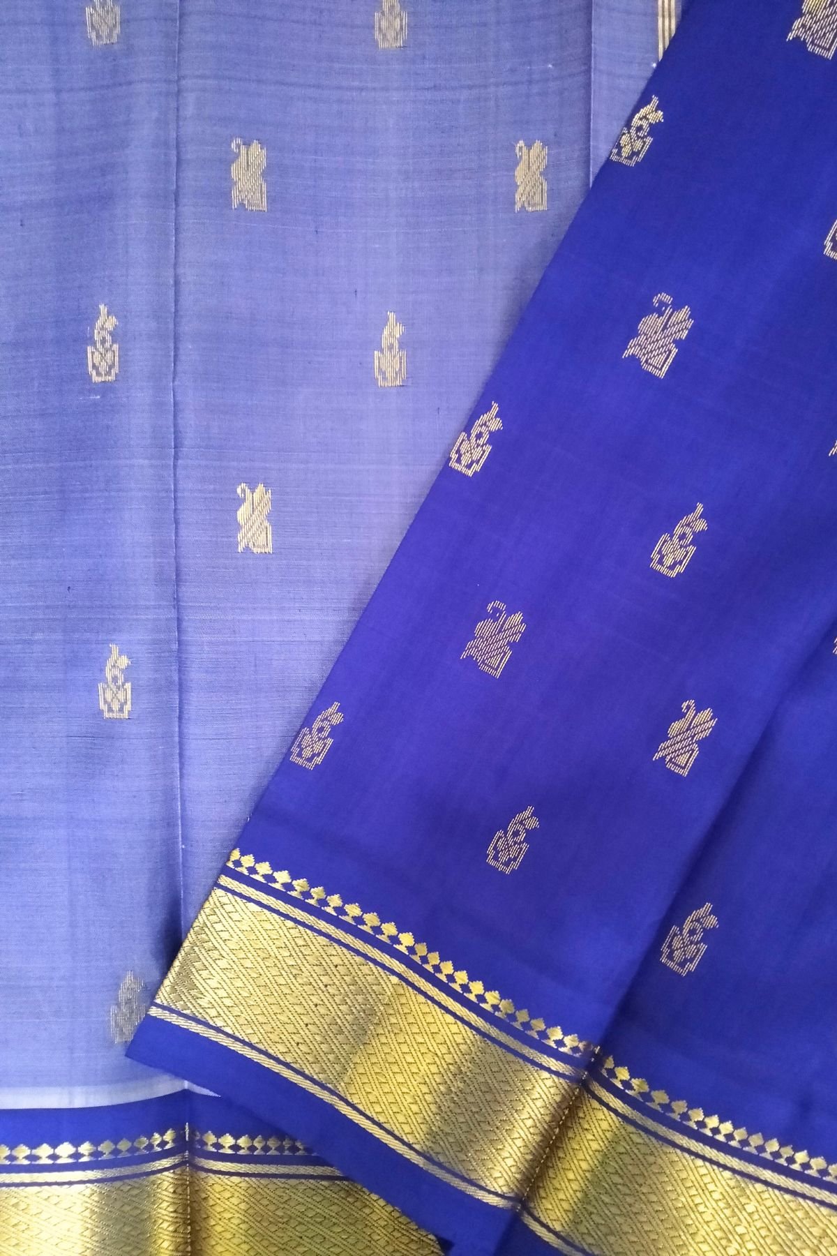 Lavender and Blue Handloom Silk saree with silk mark label