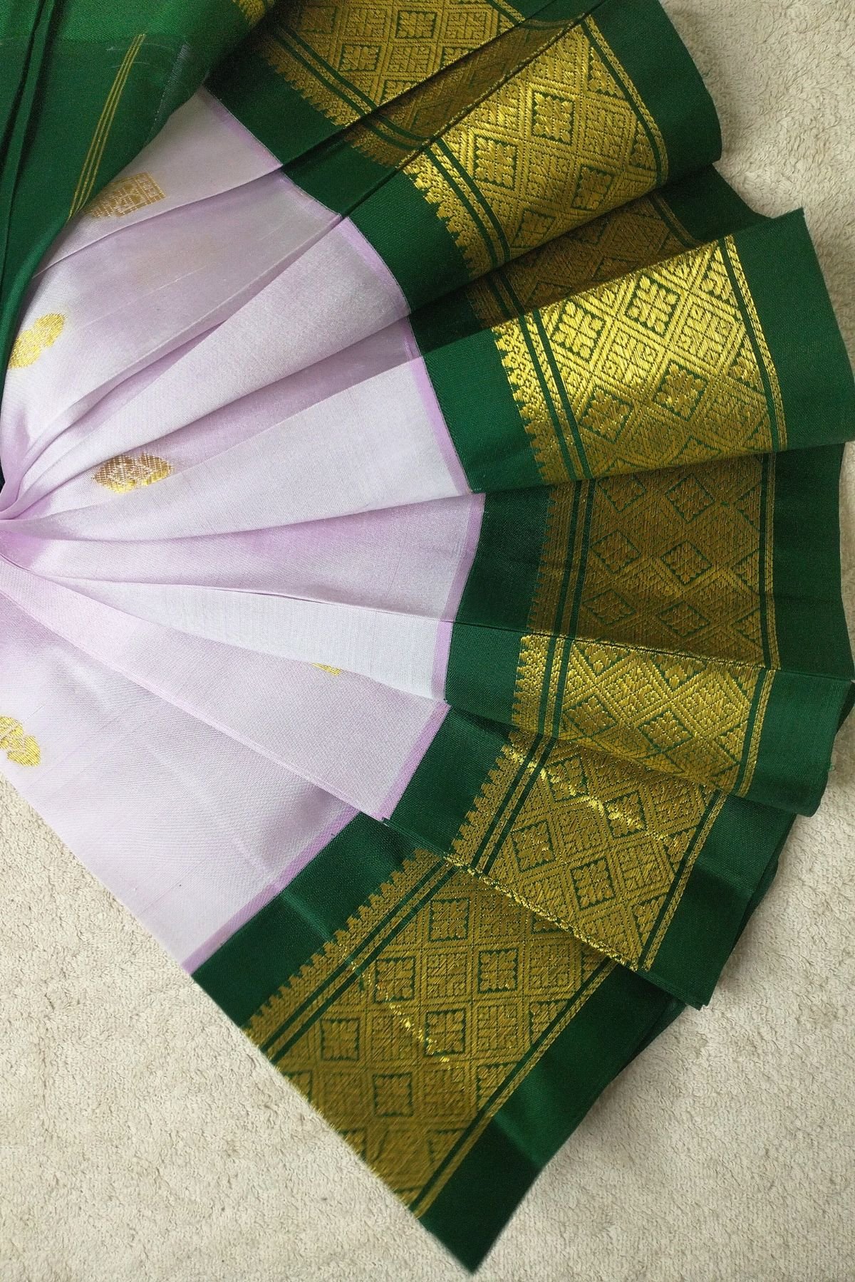 Lavender and green border Thirubuvan pattu saree handloom with silk mark