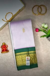 Lavender with Green Border Thirubuvanam Handloom Pure Silk Saree