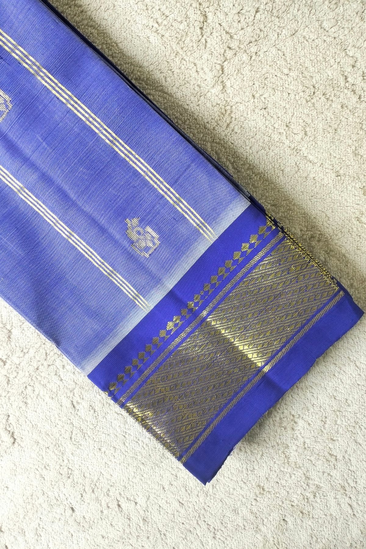 Lavender with Royal Blue Handloom Silk Saree