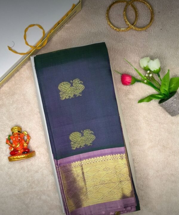 Peacock Blue Green with Wine Pallu Thirubuvanam Silk Saree
