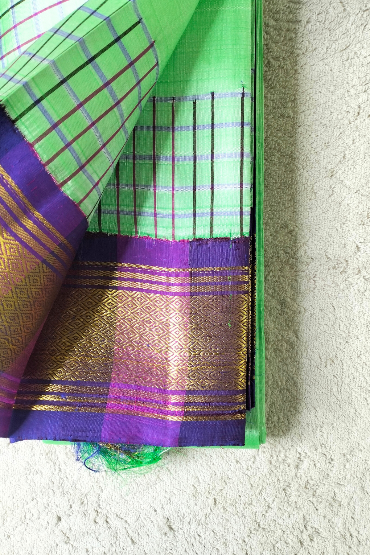 Mint Green and Magenta Pink Pure Silk Handloom Saree