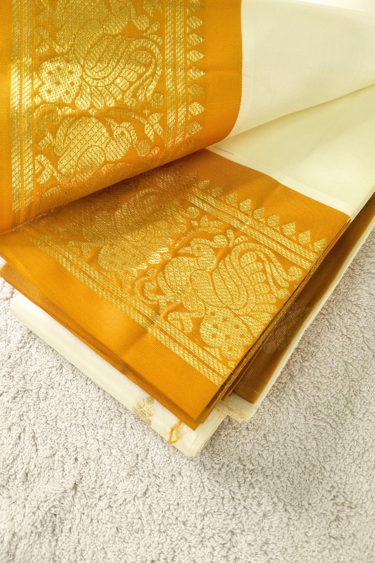 Mustard Yellow border silk saree