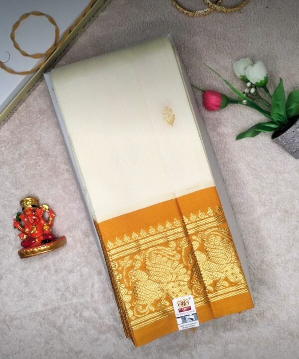 Off White With Yellow Border Thirubuvanam Silk Saree