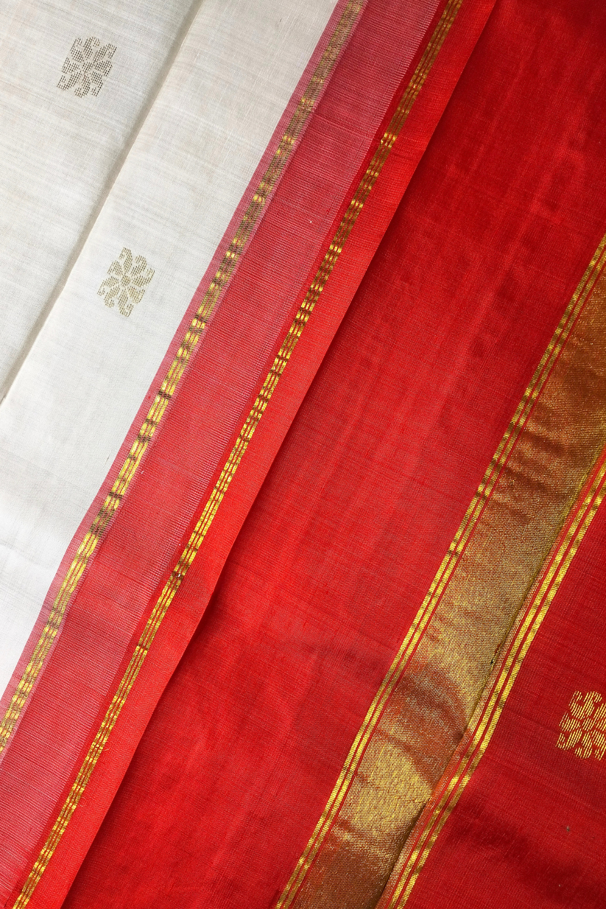 Off white and Rich Red Pallu silk saree