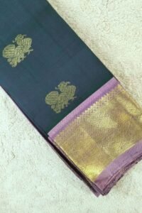 Peacock Blue and Green Dual Tone with Wine border Thirubuvanam pattu Saree