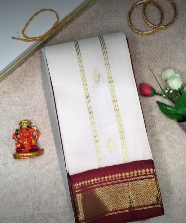 Milk White Handloom Silk Saree with Red Korvai Border & Pallu