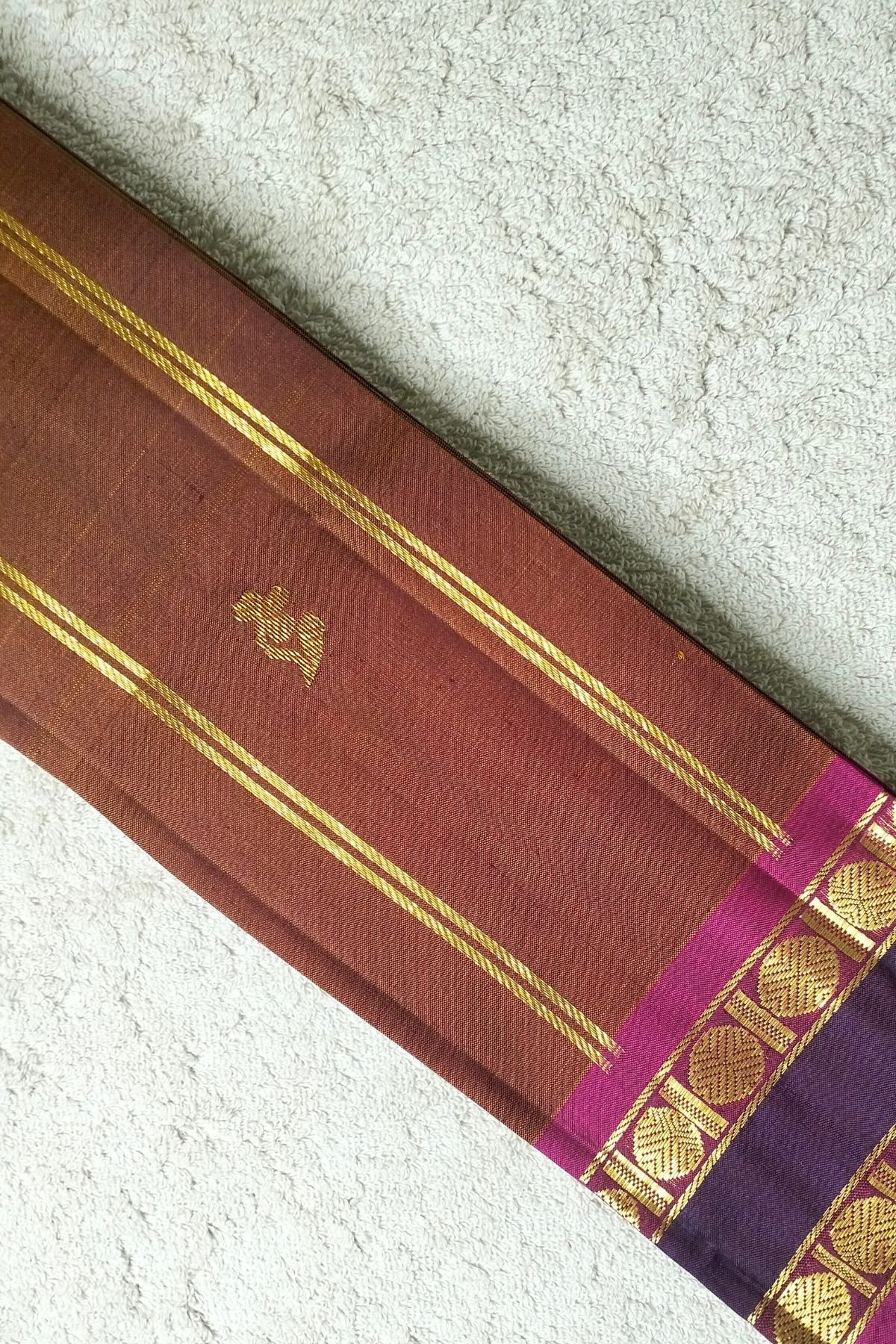 Retta Petta Border Brown Pure Silk Thirubuvanam Saree