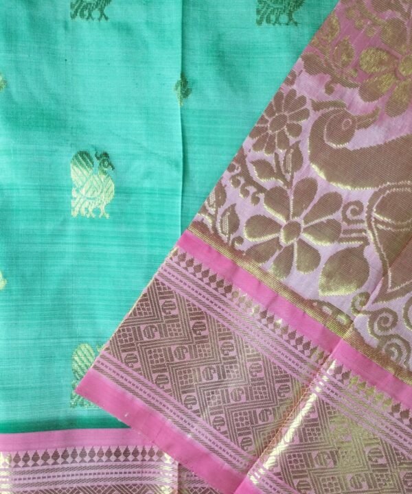 Sea Green and Rani Pink Thirubuvanam Silk Saree