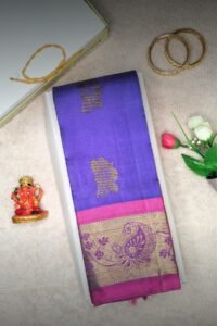 Violet Blue Handloom Silk Saree with Magenta Border
