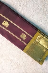 Wine Red Thirubuvanam Pattu Saree with Olive Green Golden Border