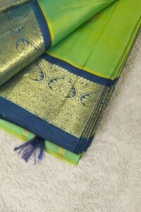 parrot green silk saree with blue border online​
