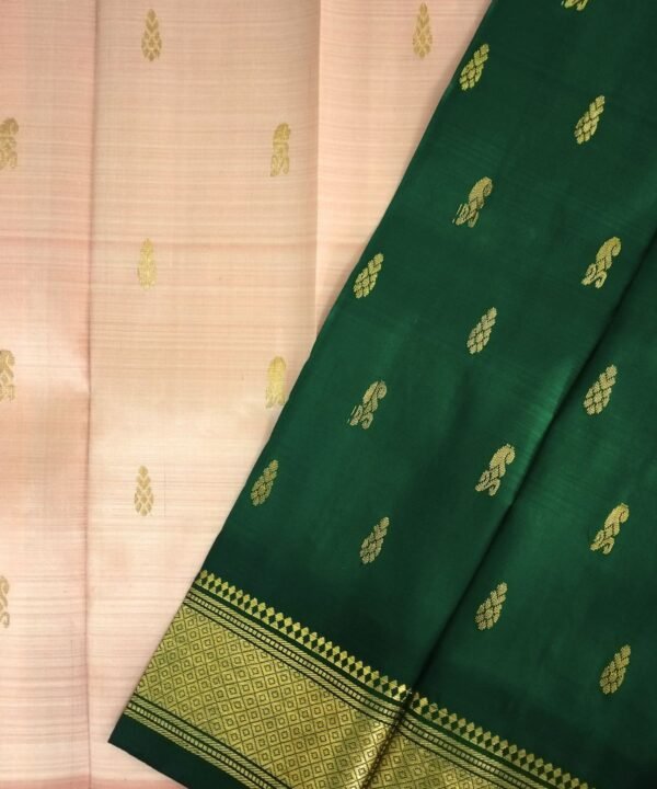 Peach with Green Thirubuvanam Silk Saree
