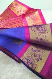 royal blue with magenta pink border silk saree​
