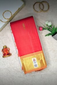 Red with Mango Yellow Border Handloom Pure Silk Saree