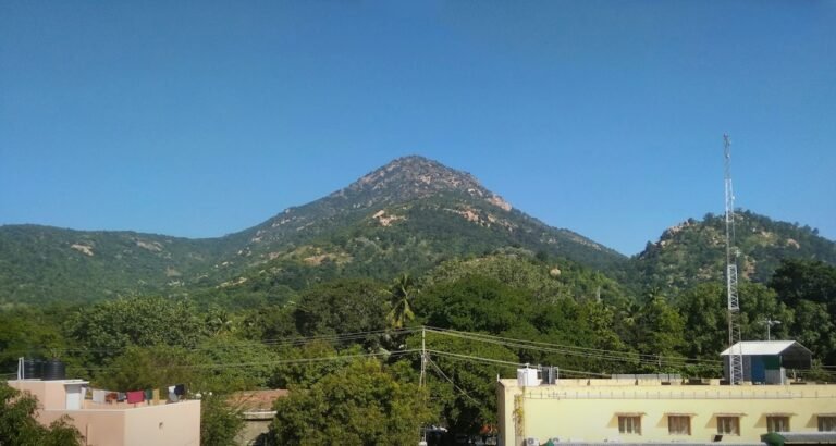 Arunachala hill at Tiruvannamalai, where the Karthigai Maha Deepam is lit