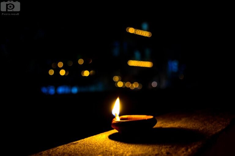 Lit clay diyas on Deepavali day